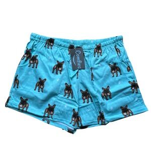 NWTS Comfies French Bulldog Pajama Shorts XL Turquoise Blue Dog Print Sleepwear